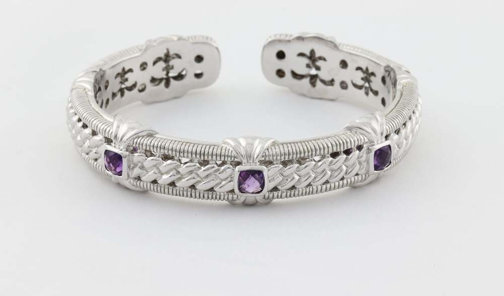 Sterling Silver Judith Ripka Amethyst Cuff Bracelet 6 3/4" inch